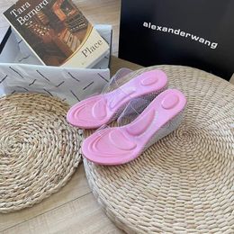 Mode luxe dames sandalen pompen gianvito rossi wiggen slippers Italië delicate strass duidelijke pvc schuifregelaars ontwerper wig avondjurk sandaal sandaal hoge hakken doos eu 35-40