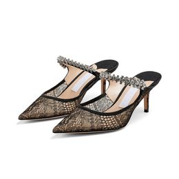 Mode Luxe Femmes Sandales Escarpins Londres BING 65 mm Italie Bouts Pointus Slingback Cristal Cheville Sangle Agrémentée Or Noir Grille Designer Talons Hauts Sandale EU 35-43