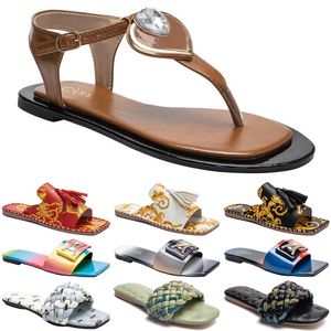 Mode Luxe Vrouwen Dia's Slippers Womens Sandalen Zwart Wit Grijze Slide Slipper Flat Flip Flops Grootte 37-42 Color50