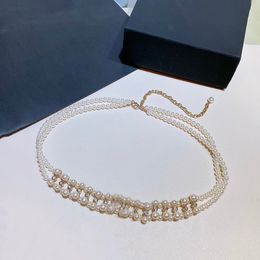 Fashion Luxury Women Vintage Thin C Chain Lange Belt Band Herfst Runway Decoratieve Double Pearls Belts Party Sieraden 276l