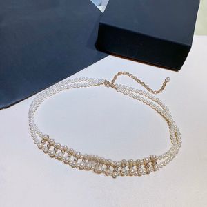 Fashion Luxury Women Vintage Thin C Chain Long Belt Tailleband Autumn Runway Decoratieve dubbele Pearls Belts Party Sieraden 236H