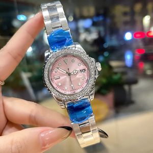 Fashion luxe vrouwen kijken naar topmerkontwerper Lumineuze 36mm diamant dame horloge roestvrijstalen band polshorloges voor dames verjaardag kerstcadeau relogios