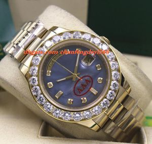 Mode Luxe Polshorloge 18K Geel Goud Blauw Dial 41mm Automatische Beweging 18038 Grotger Diamond Bezel Men Horloges Topkwaliteit