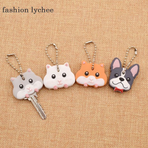 Mode litchi mignon PVC chiot carlin petite souris porte-clés Animal clé couverture capuchon porte-clés porte-clés sac pendentif unisexe cadeau bijoux