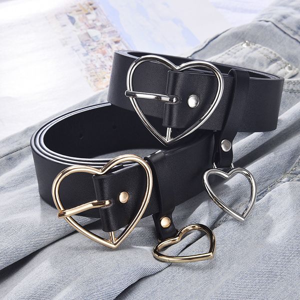 Amour coeur ceintures femmes boucle en métal PU cuir jean ceinture filles Design élégant haute qualité or argent boucle pour femme