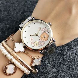 Модные брендовые часы M с цветочным дизайном, женские кварцевые наручные часы с металлическим стальным ремешком для девочек M72249j