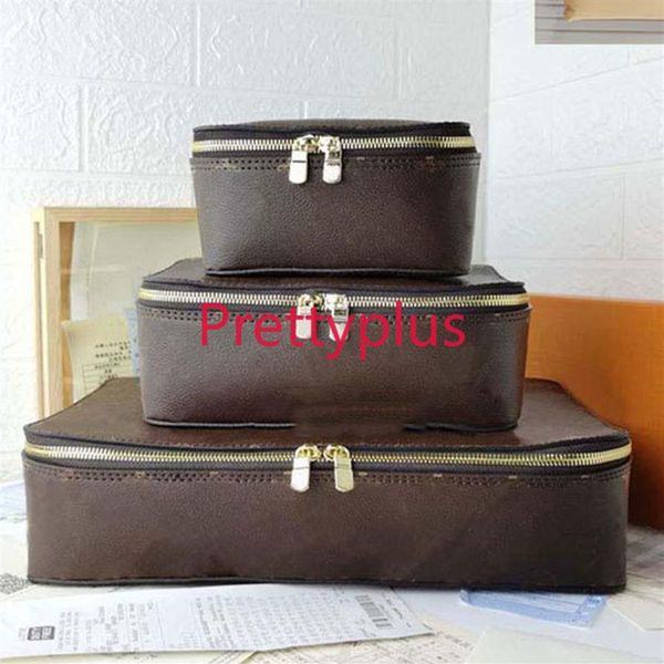 Mode M43690 maquillage fleur marron stockage cuir voyage bijoux boîtes nouveaux ensembles designers voyage stockage bagages mode coffre box259V