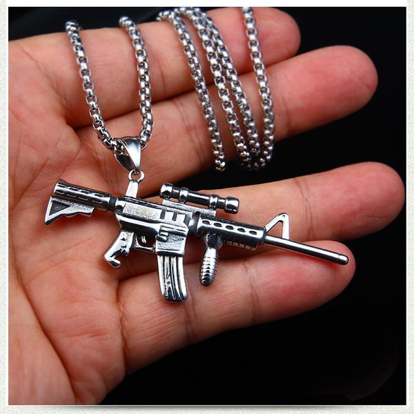 Collier de mitrailleuse chaînes à pendentif en acier inoxydable bijoux de mode hip hop pour femmes hommes cadeau volonté et sable