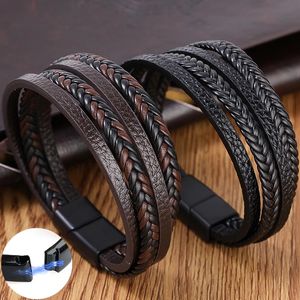 Bracelets en cuir magnétique magnétique Fashion Men Bracelet à corde tressée multicouche en acier inoxydable pour cadeau de bijoux masculin 240515