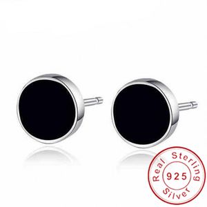 Pendiente masculino a la moda, redondo de resina, Plata de Ley 925 auténtica, pendientes lisos de compromiso para boda, regalo para hombre