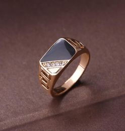 Moda masculina jóias clássica cor de ouro strass anel de casamento preto esmalte anéis para homens festa de natal gift3142750
