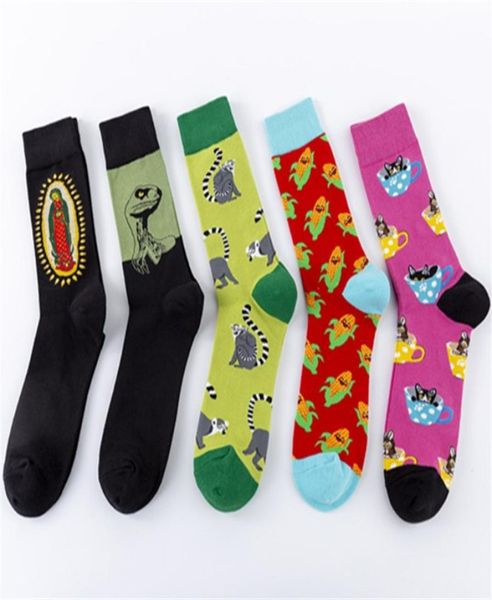 Fashion Man Creative Combed Cotton Socks Happy Socks cómodo Jacquard Funny Jacquard con Monkey de maíz Dinosaur9320278