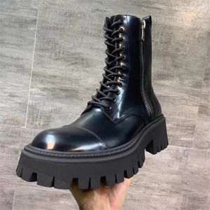 Fashion Man Round Toe Boot Boot épais Bottom Hommes Bottes de créateurs noirs