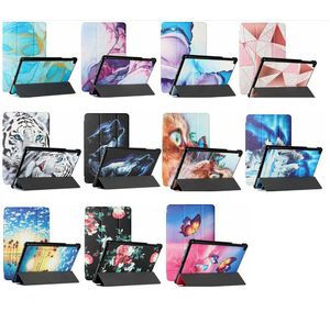 Mode Marmeren Bloem 3 Vouwen Zijde Lederen Case Voor Ipad Pro 10.5 10.2 Air 5 6 8 9.7 Mini6 Mini 45 Tiger Cat Wolf Butterfly Print Meisjes Portemonnee Kaarthouder Kickstand Flip Cover