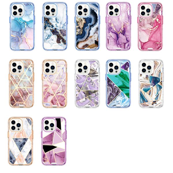 Fashion Marble Stone Rock 3 en 1 Étuis robustes Heavy Duty Full Body Antichoc Defender Protection Clear Armor Cover pour iPhone 15 14 13 12 11 Pro Max XR XS X 8 Plus