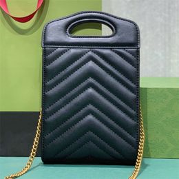 Mode Marmont poignée supérieure mini-sac en cuir chevron noir 2023 matériel doré antique Double G femmes sacs à bandoulière luxe classique