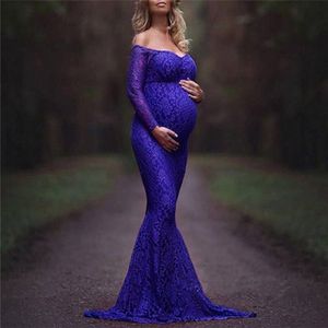 Fashion Maternity Dress For Photo Shoot Maxi Gown Dress Off Shoulder Lace Fancy Sexy Mom Women Robe Maternity Photography Props Y190522