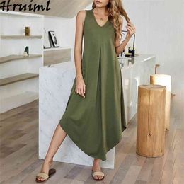 Mode maxi jurken voor vrouwen mouwloze effen kleur kleding casual losse lrreguliere zoom kantoor dame kobieta sukienka 210513