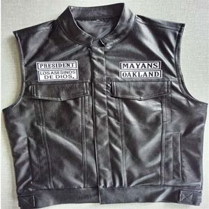 Fashion-Mayans MC Moto Punk Locomotive PU Cuir Noir Gilet Hommes Mode Vêtements Noir Coat207p