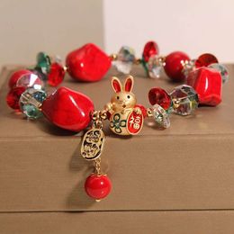 Bracelet lapin sans fin rouge, nouvel argent, année du dragon, bracelet en perles Fortune, pour envoyer un boudoir en ligne rouge