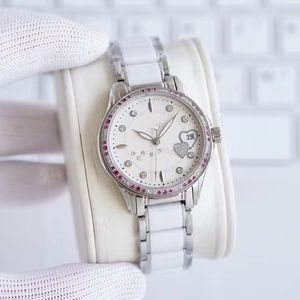 Fashion Mechanical Dames Watch 33mm 8215 Beweging Saffier Glass Mirror Ceramics Riem Sport Waterdichte vlinder Letterlijke Shell Bottom Luxe horloges