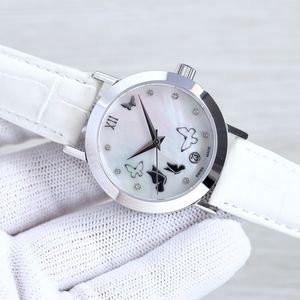 Mode Mécanique Montre Femme 35mm 8215 Mouvement Saphir Verre Miroir Bracelet En Cuir Sport Étanche Papillon Littéral Shell Fond Montre Designer