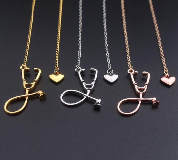 Mode Bijoux Médicaux Alliage Je T'aime Coeur Pendentif Collier Stéthoscope Collier pour Infirmière Médecin Bijoux Cadeau En Gros DHL Fast Ship