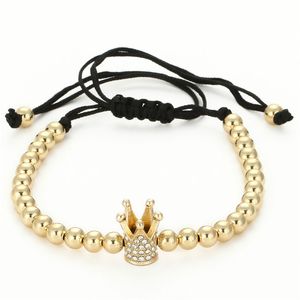 Mode heren goud kleur keizerlijke micro Pave Crystal Crown Charm Armband Vlechten Weven Bead Bracelet
