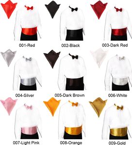 Fashion Men's Tuxedo Robe Bow Clie 26 couleurs Bowtie solide + cummerbund taille scellant + mouchoir poche pour le cadeau de Noël de la fête des pères