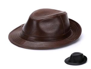Fashion Men 100 Echt lederen Fedora Trilby Hat Gentleman Jazz Cap Gangster Casual Hats87622224