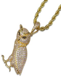 Fashion Men 18K Gold plaquée en argent en argent chouette pendentif collier de créateur glacé en strass hip hop rap joelry rock joelry pour 2405950