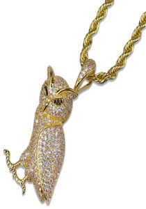 Fashion Men 18K Gold Ploated Silver Chain Owl Hangkettingontwerper Iced Out Out Rhinestone Hip Hop Rap Rock sieraden kettingen voor 9284498