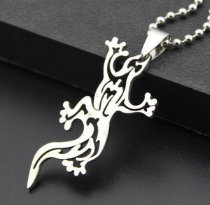 Pendentif lézard en acier inoxydable pour hommes et femmes, bijoux en titane, collier de perles au choix, corde en cuir, chaîne croisée