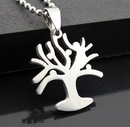 Mode mannen en vrouwen roestvrijstalen lucky tree hanger titanium sieraden vrije keuze kraal ketting lederen touw kruisketting