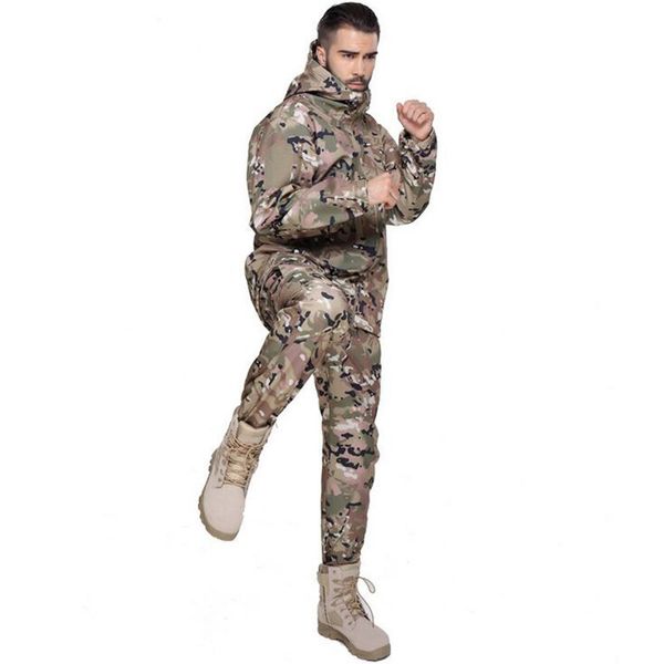 Mode-Hommes Armée Étanche Étanche Chaud Camo Vêtements Veste en molleton Manteau Manteau Masque Tactical Gear Softshell Veste de camouflage