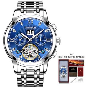 Fashion Men Automatic Mechanical Watch Top Brand Roestvrij staal waterdichte horloges Business Hollow polshorloge cadeau