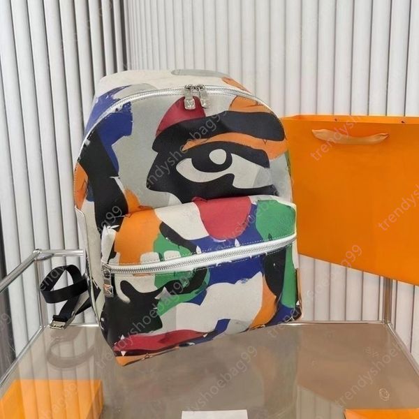 Mochila de moda para hombre, mochila pequeña de diseño con estampado de arte facial, mochila de cuero, bolso escolar de alta calidad