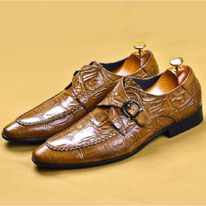 Fashion Men Belt Buckle Dress Shoes Alligator Print echte koesleer handgemaakte trouwkantoor formele zakelijke schoen voor mannen da45