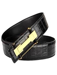 Ceinture de luxe en cuir véritable pour hommes, motif Crocodile, boucle en cuivre, haute qualité, noir et marron, à la mode, 99652461662212