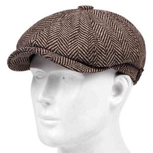 Mode Mannen Baretten Hoed Herfst Nieuwe Vintage Fishbone Octagon Caps Vrouwen Casual Pompoen Hoed Gatsby Platte Baretten Gorras J220722