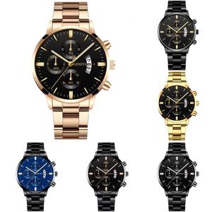 Fashion Men Black roestvrijstalen horloge Kalender Quartz Pols Watch Mens Business Watches for Man