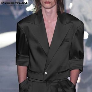 Mode hommes Blazer revers à manches longues poches en satin décontracté manteaux de culture couleur unie Streetwear loisirs hommes costumes S-5XL INCERUN 220527