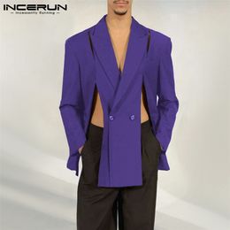 Mode hommes Blazer revers à manches longues couleur unie bouton décontracté costumes fendus hommes Streetwear loisirs manteaux minces S-5XL INCERUN 220815
