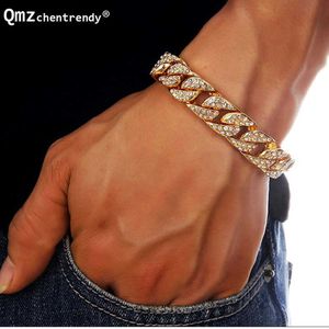 Mode Hommes Bling Miami Cuban Chain Bracelet Hip Hop Femmes Hipsterd strass entièrement glacée CZ Bracelets de luxe bijoux Q0717
