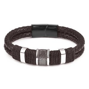 Mode mannen vlecht geweven zwart / bruin lederen armband rvs armband armband sieraden vintage geschenk