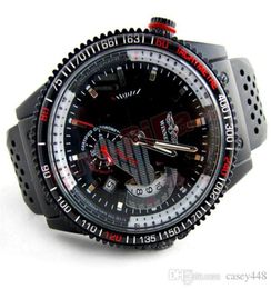 Fashion Men Winner Winner Skeleton Watch Black Silicone Calendar Second Disc Mechanical Watch Relojes de Hombre252L1914782