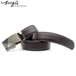 Cinturones marrones de moda para hombre, cinturón con hebilla automática de aleación, cuero genuino para negocios, ocio de lujo