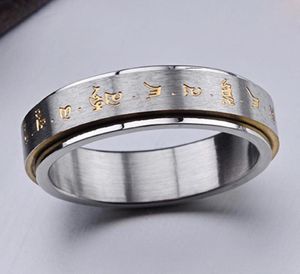 Fashion Men Bouddha Rotation Spinning Mantra Letter Ring Titanium Steel Fine Jewelry Gift LL17 CLUSTER RINGS2217022