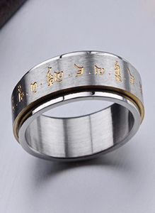 Fashion Men Bouddha Rotation Spinning Mantra Letter Ring Titanium Steel Fine Jewelry Gift LL17 CLUSTER RINGS2047658