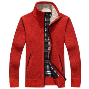 Mode- Men Cardigan Sweaters herfst winter warme kasjmier wollen ritssluiting. Casual katoenen gebreide kleding plus size rood beige knappe mandarijn